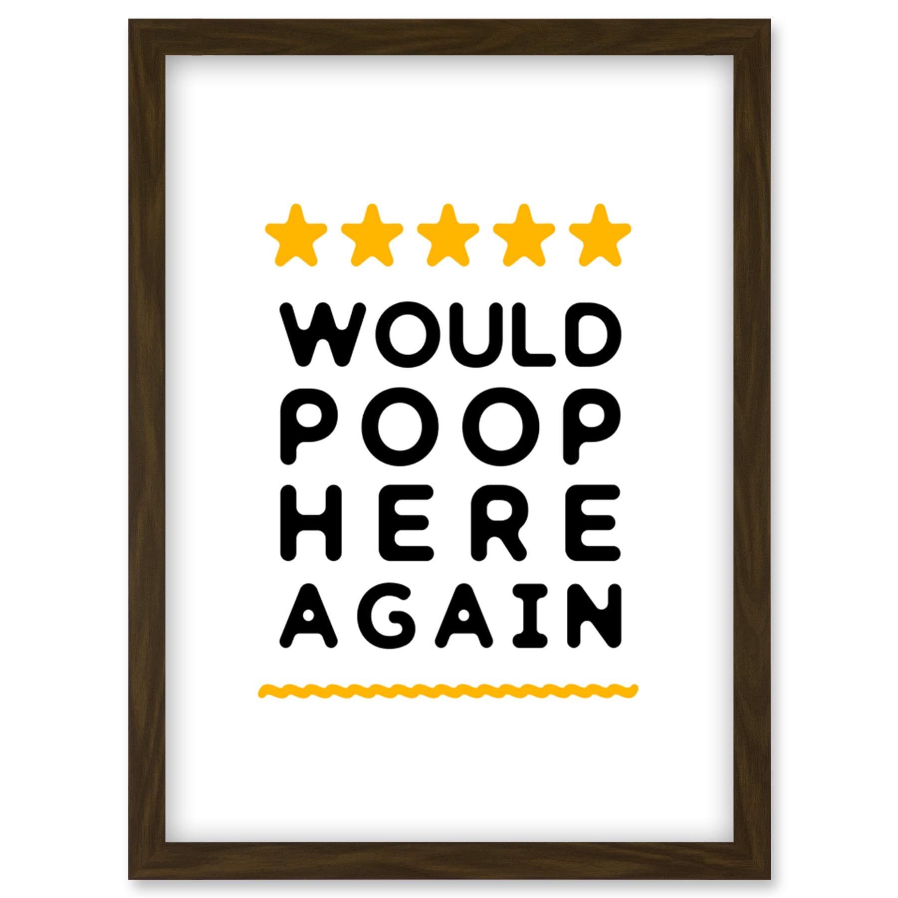 Funny Bathroom Review Sign Five Stars Would Poop Here Again Funny Toilet Decor Artwork Framed Wall Art Print A4