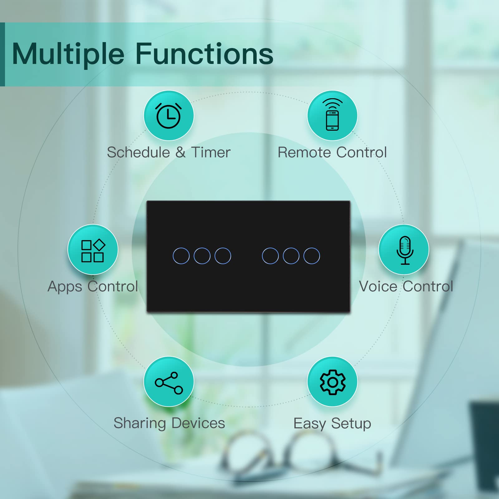BSEED Smart Alexa włącznik światła Double WiFi Touch włącznik światła ścienny, 3-drożny (wymagany prąd neutralny) Alexa/Tuya/Google Home, szklana szyba 157 x 86, czarna