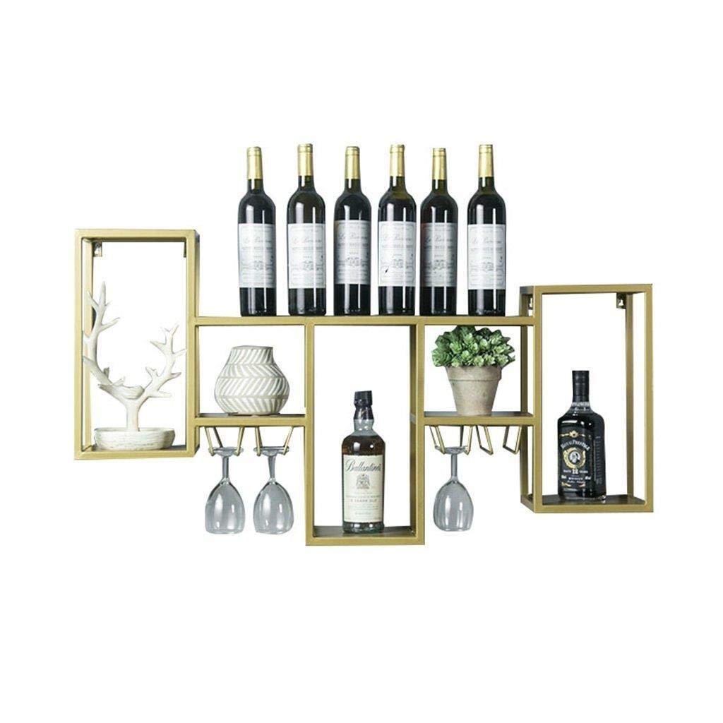 Porte-bouteille de vin mural métallique avec support de rangement pour verres à pied