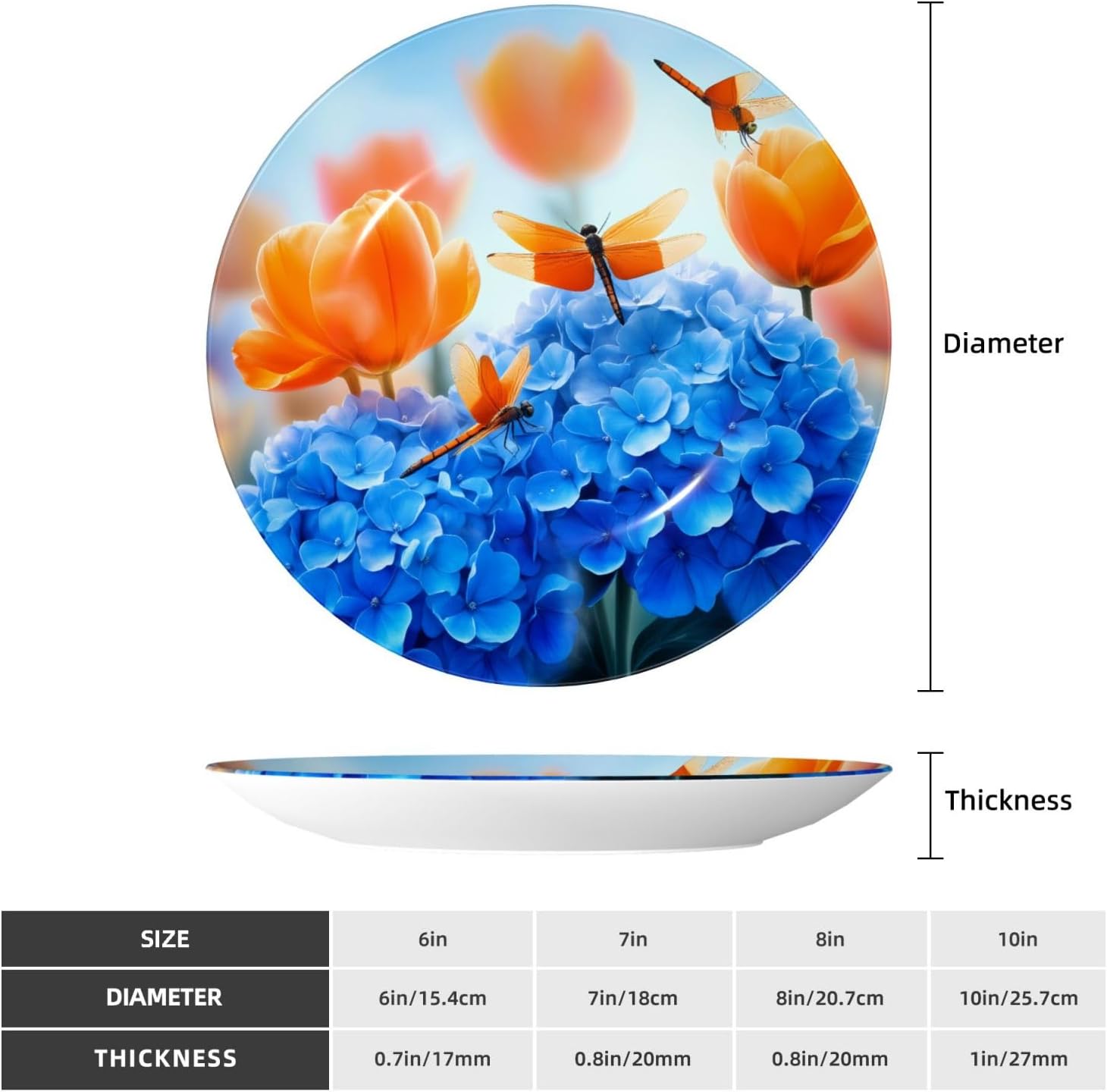 Butterflies And Flowers Style Ceramic Plate Display Decorative Plate With Stand Wall Hanging Plate For Home Decor 10 Inch
