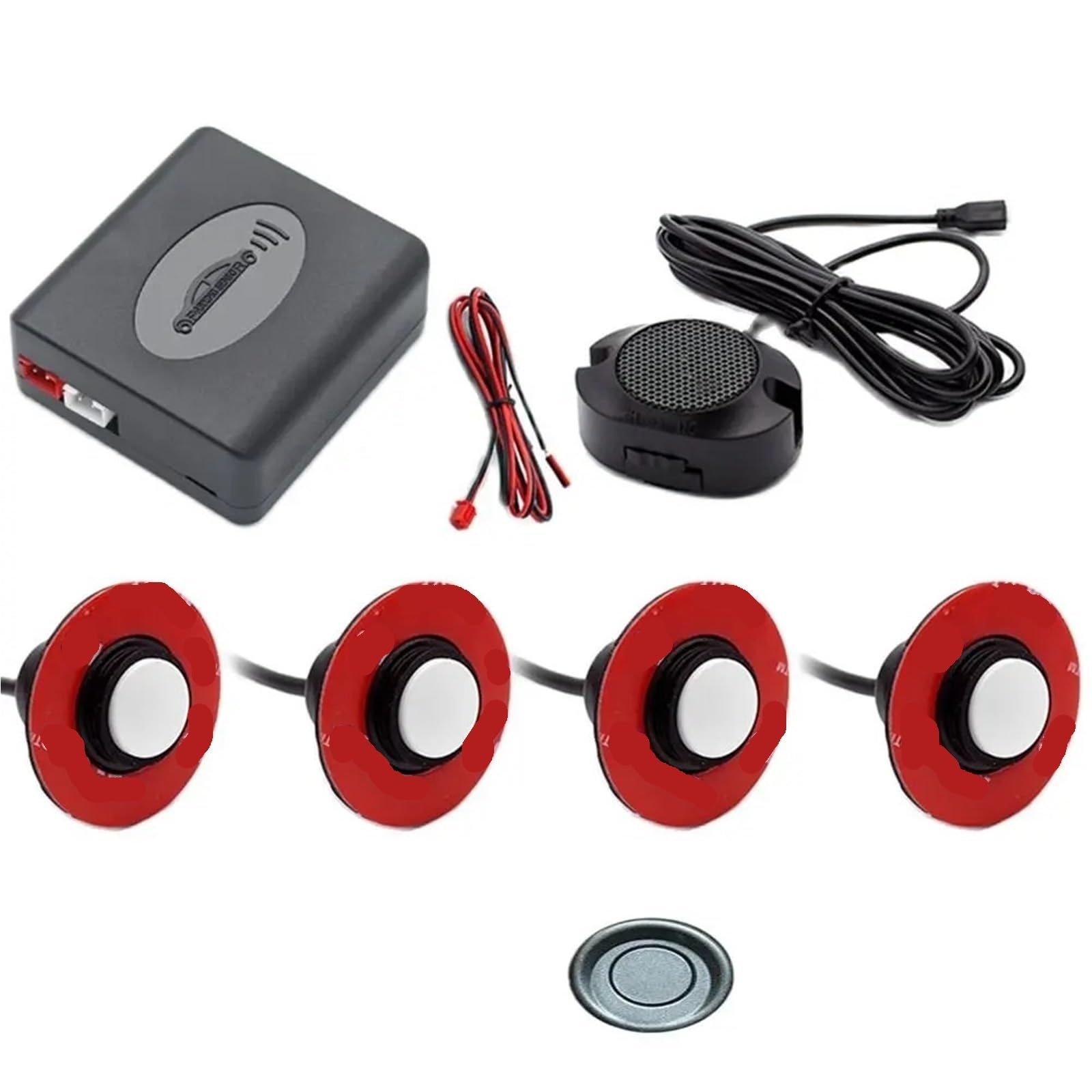 Sensor PDC Sensor De Aparcamiento Con 4 Sensores Radar De Marcha Atrás Zumbador Detector Asistencia Sonda Plana Kit De 12 V Control De Distancia Universal(Gray)