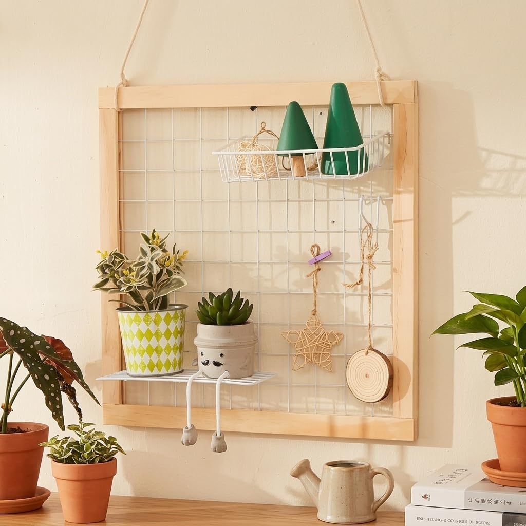 Celosías para terraza Exterior, de Madera, Decorativas Resistentes, Enrejado Pared Plantas, 10 Ganchos, 10 Unidades, Moderno Sencillo, Cuadrado