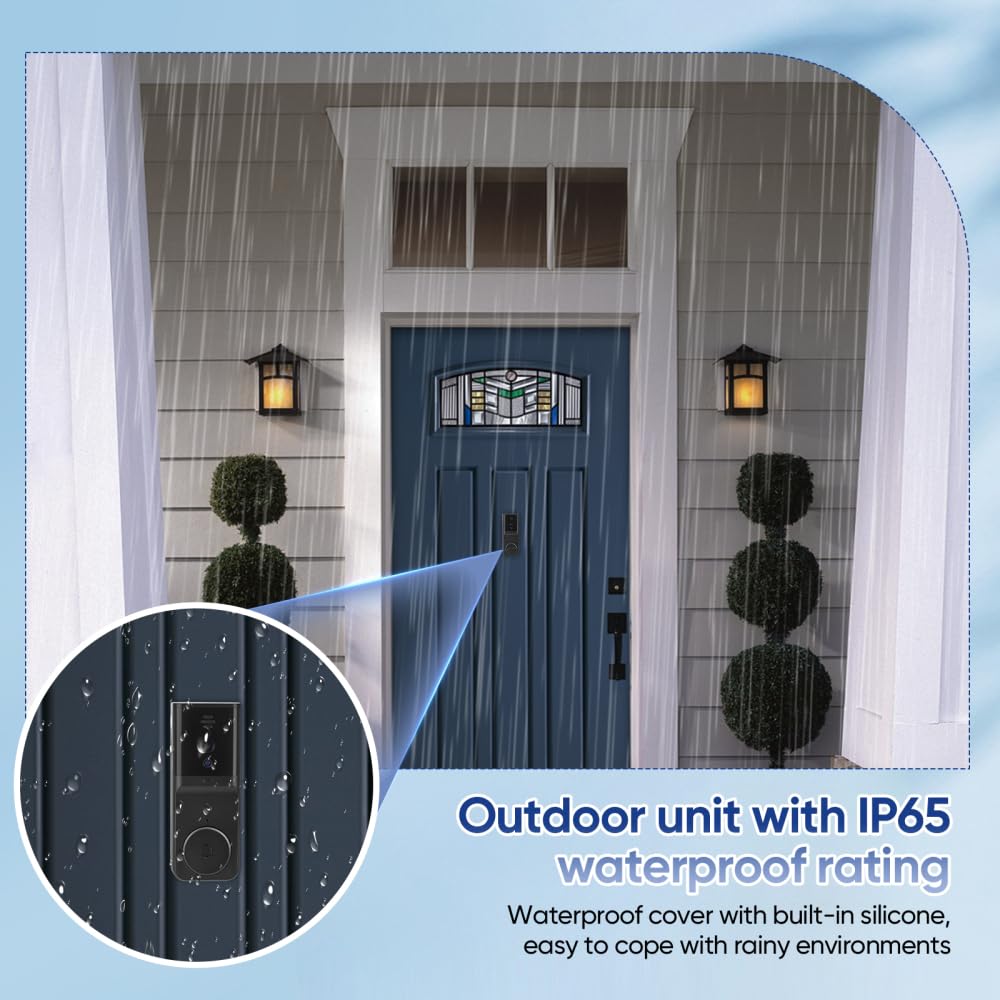 Tímbre con Cámara, 1080P HD Tímbre Inalámbrico, IP65 Resistente al Agua, Pantalla IPS de 4,3" con Intercomunicador y Visión Nocturna, Ángulo de Detección de 80° (Negro)