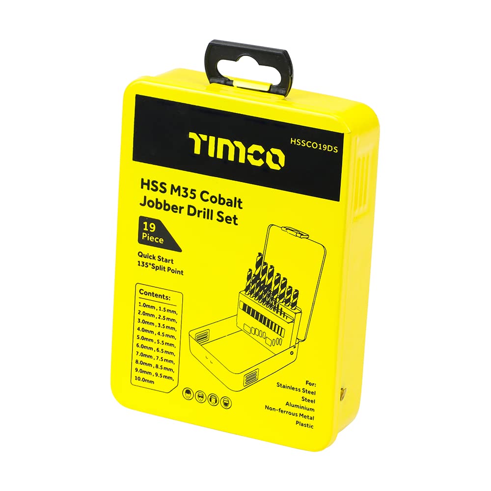 TIMco HSSCO19DS zestaw bitów z powłoką kobaltową HSS-G zawiera rozmiary 1-10 mm - 19 szt.