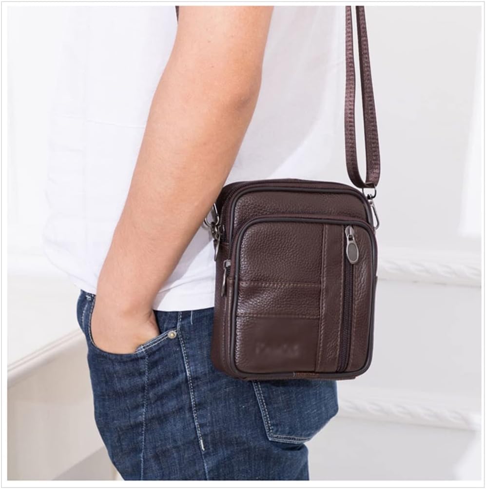 Genuine Leather Mult Function Men Shoulder Bags & Belt Packs Brown Small Bag Man Vintage Messenger Bag