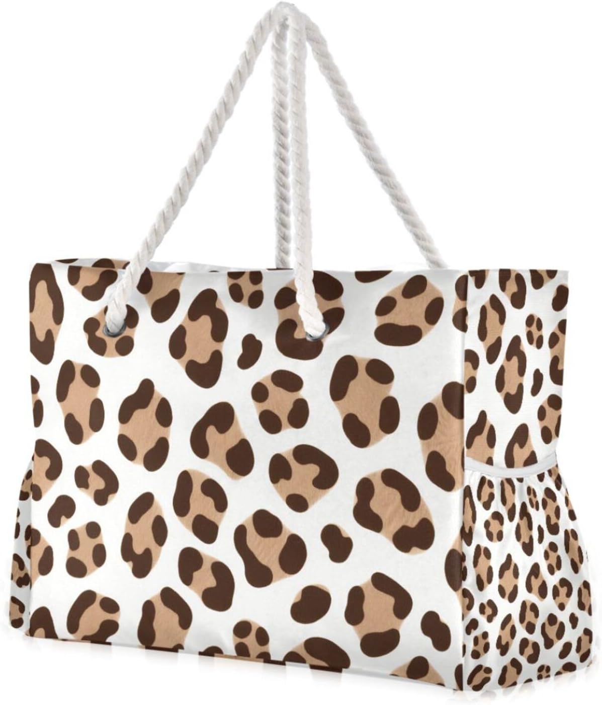 OTVEE Brown Leopard Pattern Beach Bags for Women Ladies Large Canvas Tote Shoulder Bag Waterproof Travel Bags for Gym Swim Pool Camping