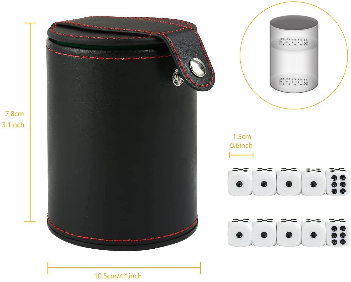 Cubilete De Dados De Cuero Con 10 Dados | Taza Con Tapa Y Doble Fondo Para Guardar Los Dados, Juego Silencioso Para Pub Y Viajes
