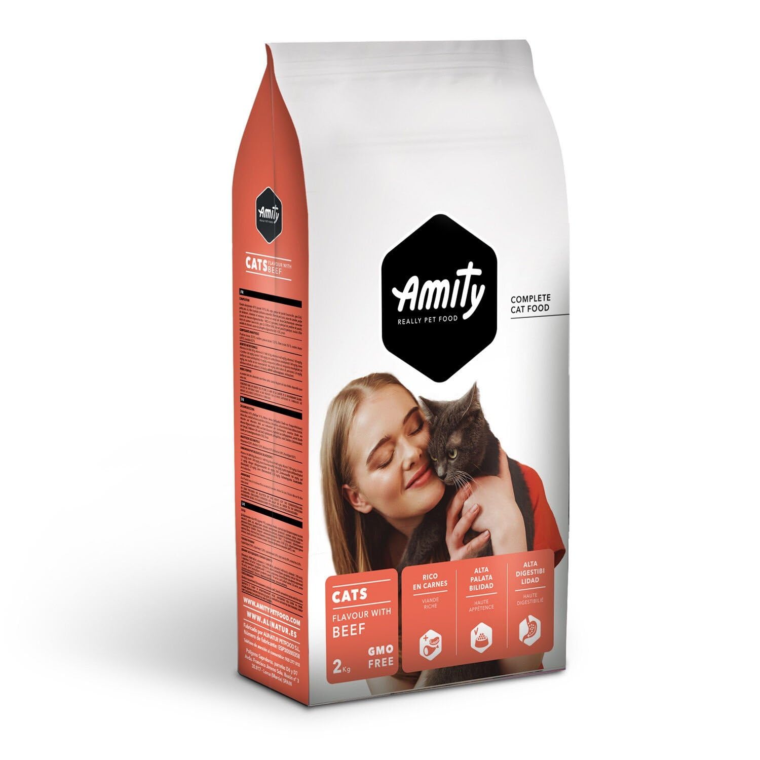 Amity - Croquettes Au Bœuf pour Chat Adulte, Nutrition Équilibrée, Texture Croquante, Sac 2kg - Lot De 3