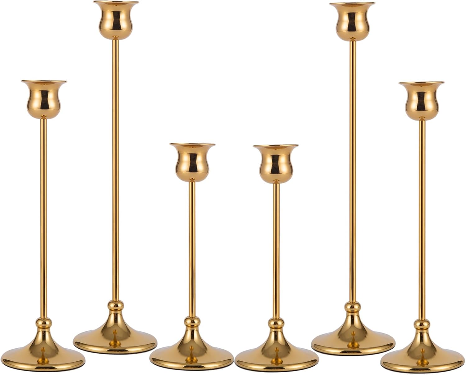 Taper Candle Holder Tall Vintage Metal Candlestick Holders Candle Stick Candelabra for Halloween Thanksgiving Christmas Holiday Wedding (Gold, 2 Sets (6 pcs))