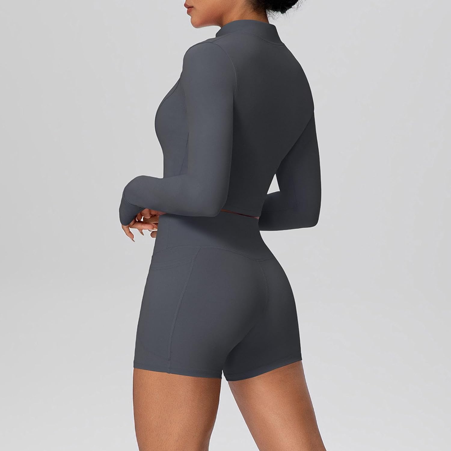 Women 2 Piece Outfits Sweatsuit Sets Long Sleeve Full Zip Workout Jacket Bodycon Shorts Set Tracksuit Loungewear