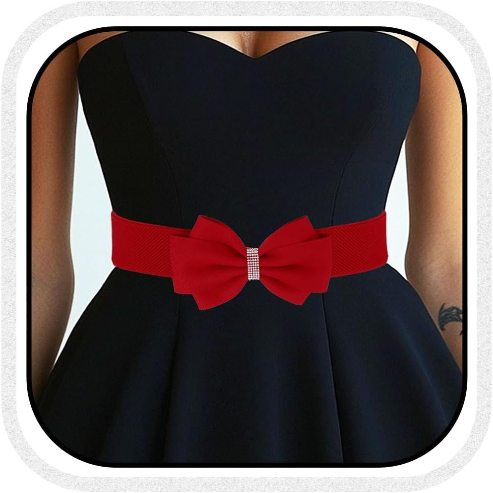 COSYDAYS Red Bow Belt Wide Elastic Belts for Women