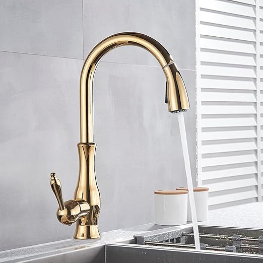 Gold Polish Rotating Run Kitchen Sink Tap Pull Down Sprayer Fashion Design Bathroom Kitchen Hot and Cold Water Mixer Tap Gold Polish