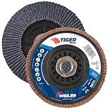 Weiler 50007 Tiger 5/8"-11 Arbor, 4-1/2" Diameter, 60 Grit, Zirconium, Trimmable Composite Backing, Angled Abrasive Flap Disc