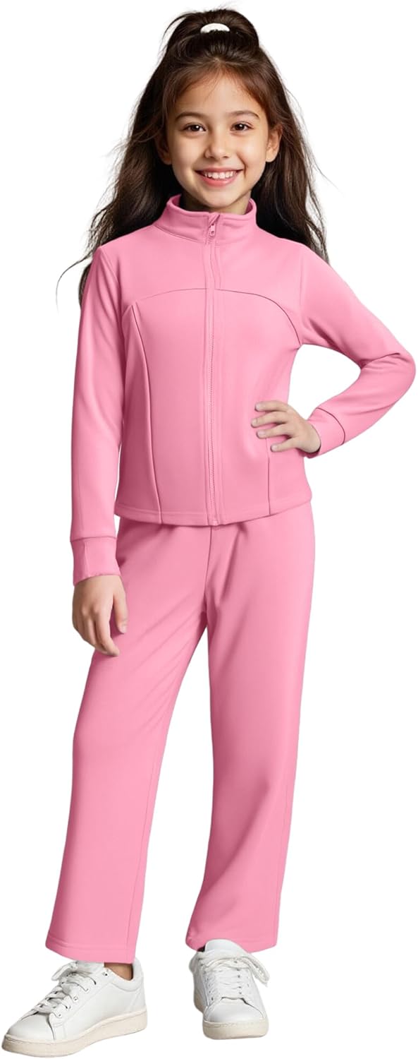 Yesfashion Girls 2 Piece Outfits Zip Up Long Sleeve Stand Collar Sweatshirt Drawstring Sweatpants with Pockets Tracksuit Sets - Image 5