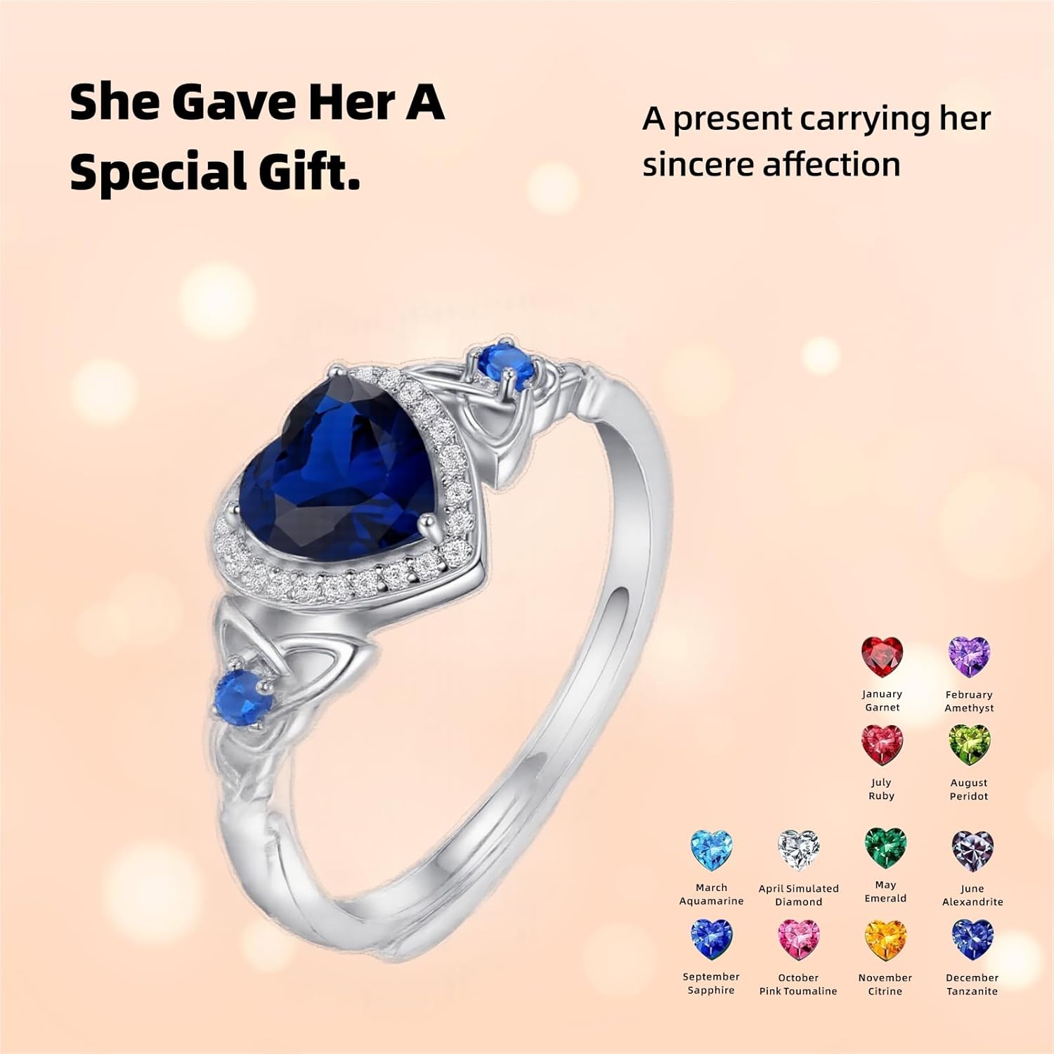 Celtic Sterling Silver Birthstone Ring for Women, Adjustable Size Trinity Knot Heart Design 925 Silver January Garnet Ring, Meaningful Birthday Gift for Girlfriend, Wife, Mom - Image 3