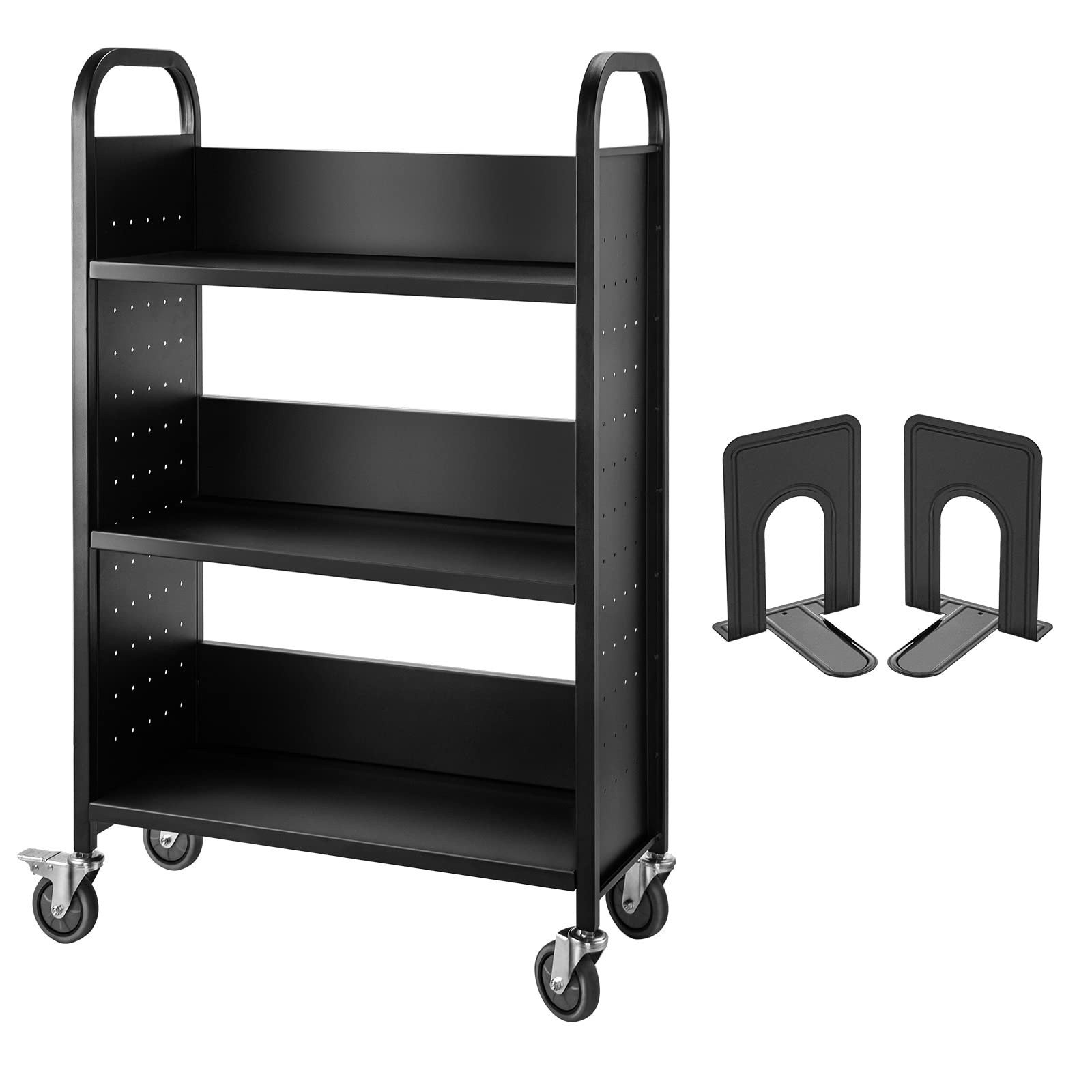 VEVOR Bücherwagen, 90 kg Bibliothekswagen, 75 x 35 x 125cm rollender Bücherwagen, einseitige L-förmige Flache Regale mit feststellbaren 10 cm Rädern für Heimregale, Büro- und Schulbücherwagen
