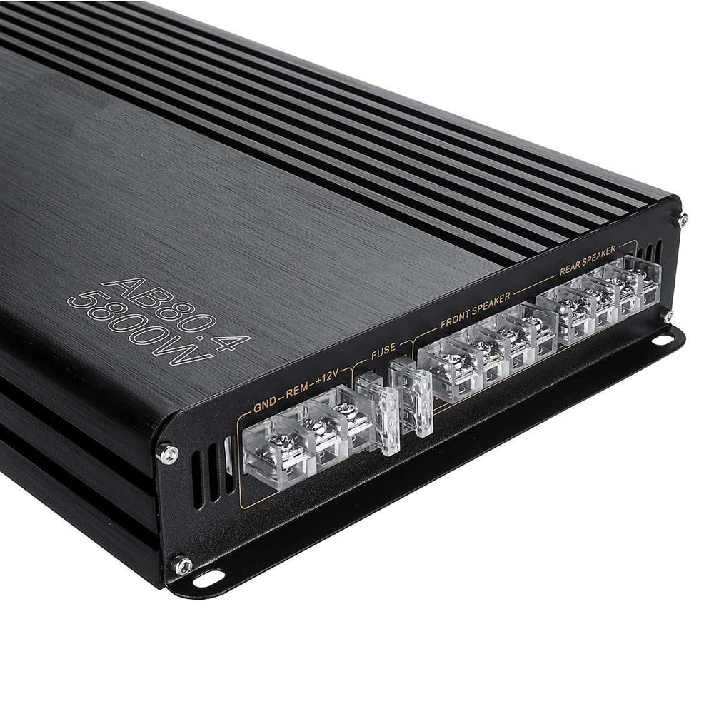 Asyduey Amplificatore Audio Auto 4 Canali – 5800W Potenza, Design Ultrasottile, Classe A/B – Perfetto Per Migliorare Il Suono In Macchina