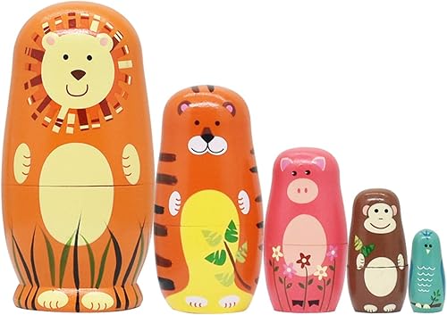 Vista 10 de Tphon Muñecos de anidación de madera rusa Matryoshka para niños pequeños, juguetes hechos a mano, juego de muñecas apilables para niños, decoración