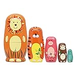 Tphon Russian Nesting Dolls Wooden Matryoshka Dolls for Kids Handmade Cute Cartoon Animals Pattern Nesting Doll Toy Stacking Doll Set of 5