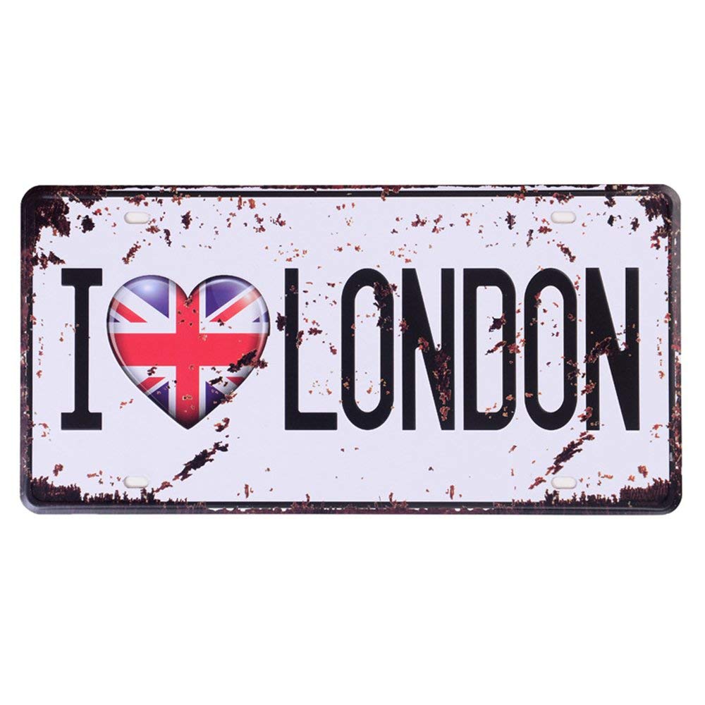 Shinewe Auto License Plate Car Tag Home/Cafe Bar/Pub/Restaurant/Exhibition Wall Decor Vintage Plaque 15x30cm (I LOVE LONDON)