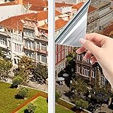 OFHome Fensterfolie Spiegelfolie Selbstklebend Sichtschutz Sonnenschutzfolie Anti-UV Wärmeisolierung Kontrolle Fensteraufkleber Privatsphäre Glas, Silber, 30x200cm