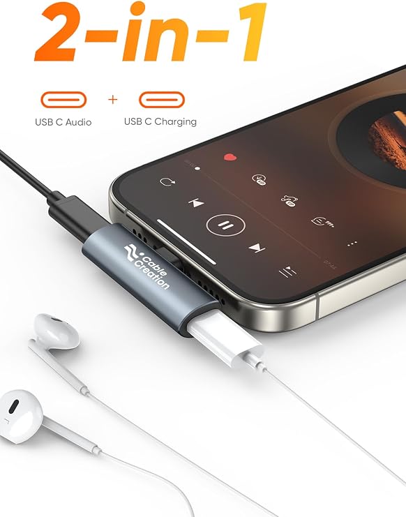 CableCreation Type C Aux Cord Adapter with PD 60W Fast Charging,USB C to Headphone Jack Splitter Compatible with iPad Pro MacBook iPhone 16 15 S9/S10/S20/S21 Ultra/S22/S23/S24, Pixel 9/8/7/6+