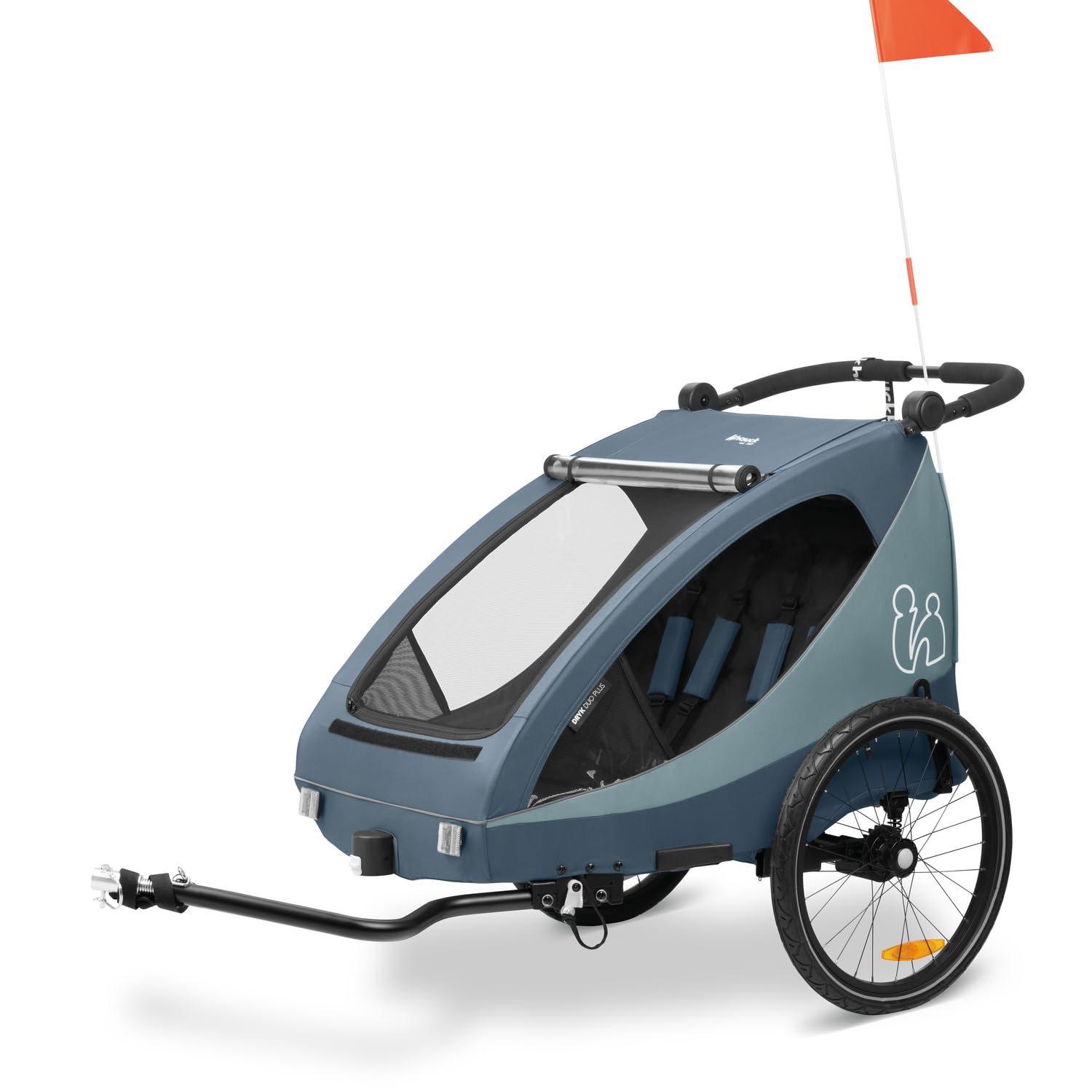 hauck Dryk Duo Plus, Dark Blue - 2in1 Fahrradanhänger & Buggy mit Federung für 2 Kinder ab 6 Monaten bis 22 kg/120 cm/4 Jahren, Faltbar, XL Stauraum, für Fahrrad, E-Bike & Pedelec