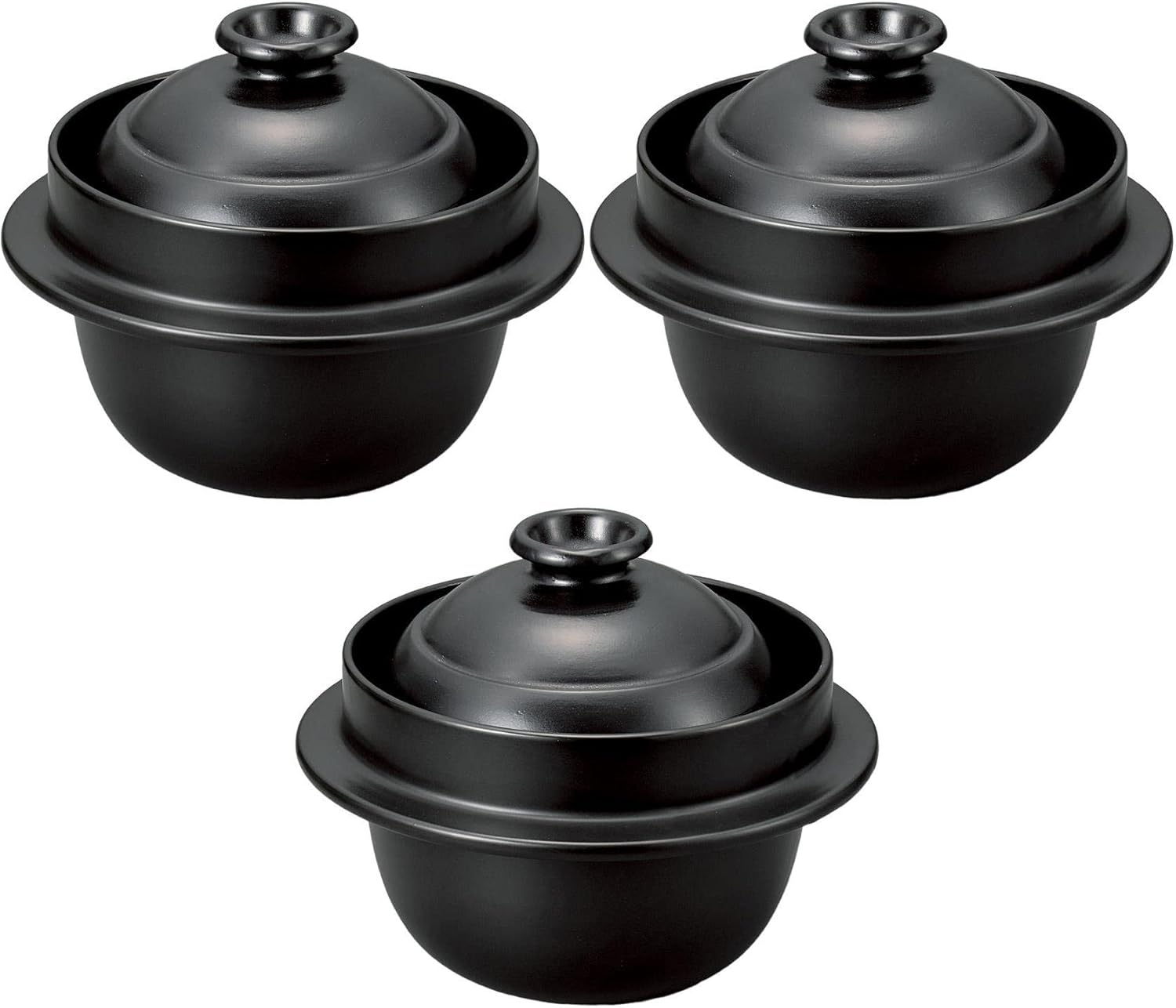 Set of 3 Feather Pot, Black Glaze, 6 Cups, 11.2 x 8.3 inches (28.5 x 21.2 cm), Rice Cooker