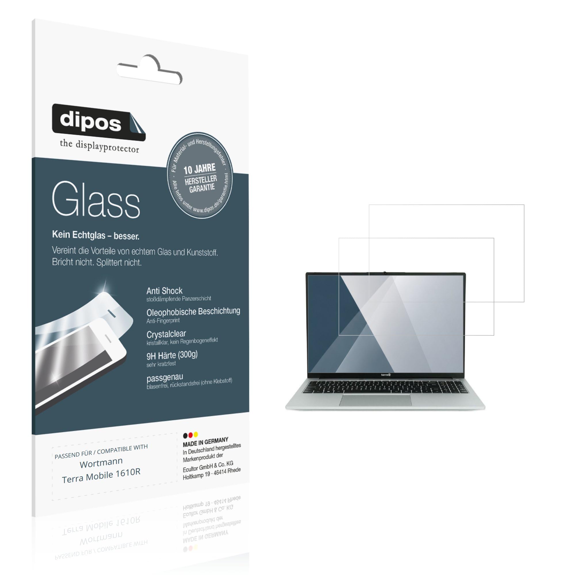 dipos 2x Protector de Pantalla 9H claro para Wortmann Terra Mobile 1610R | Transparente, no se rompe ni astilla, no es cristal, antigolpes, antiarañazos, sin burbujas, apto para fundas, autoadhesivo