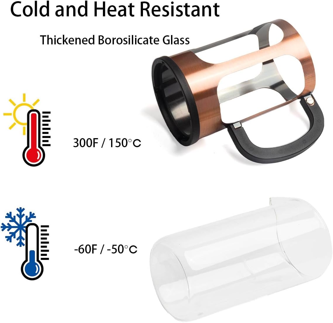 French Press Coffee Maker 8 cups 34 oz 304 Stainless Steel Coffee Press with 4 Filter Screens, Easy Clean Heat Resistant Borosilicate Glass - Free 100% BPA… (Copper-NRA1-S, 34oz)