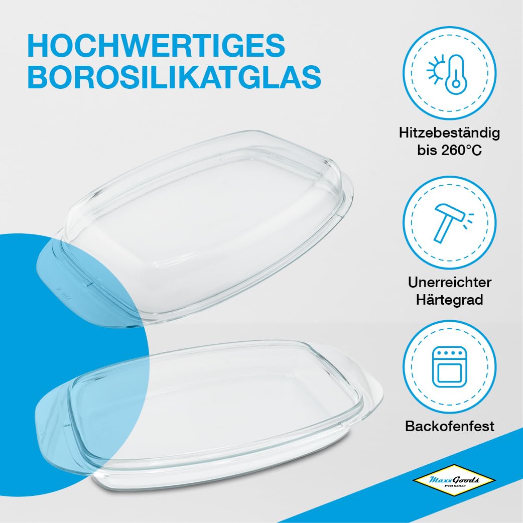 Jenauer couvercle en verre pour plat à gratin 32 × 20,5 cm – avec poignées, compatible four jusqu’à 260 °C, lave-vaisselle – pour tous plats à rôtir