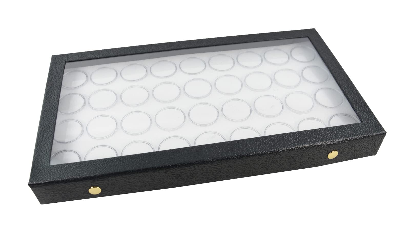 Box Displays Gem Stone Bead Ring Earring Jewellery Display Case with Choice of 24 36 or 50 Pots - Craft Storage Case Organiser (Case with 36 White Pots)