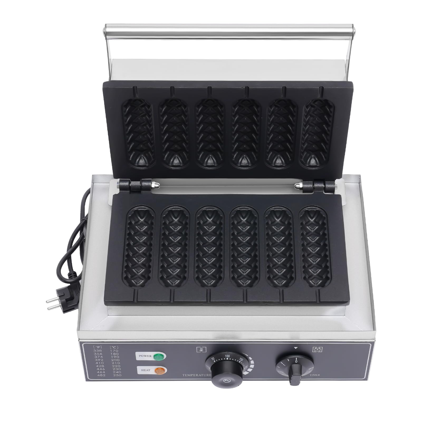 Máquina de perritos calientes 1500W 220V 6 unidades control temperatura 50-300℃ acero inoxidable