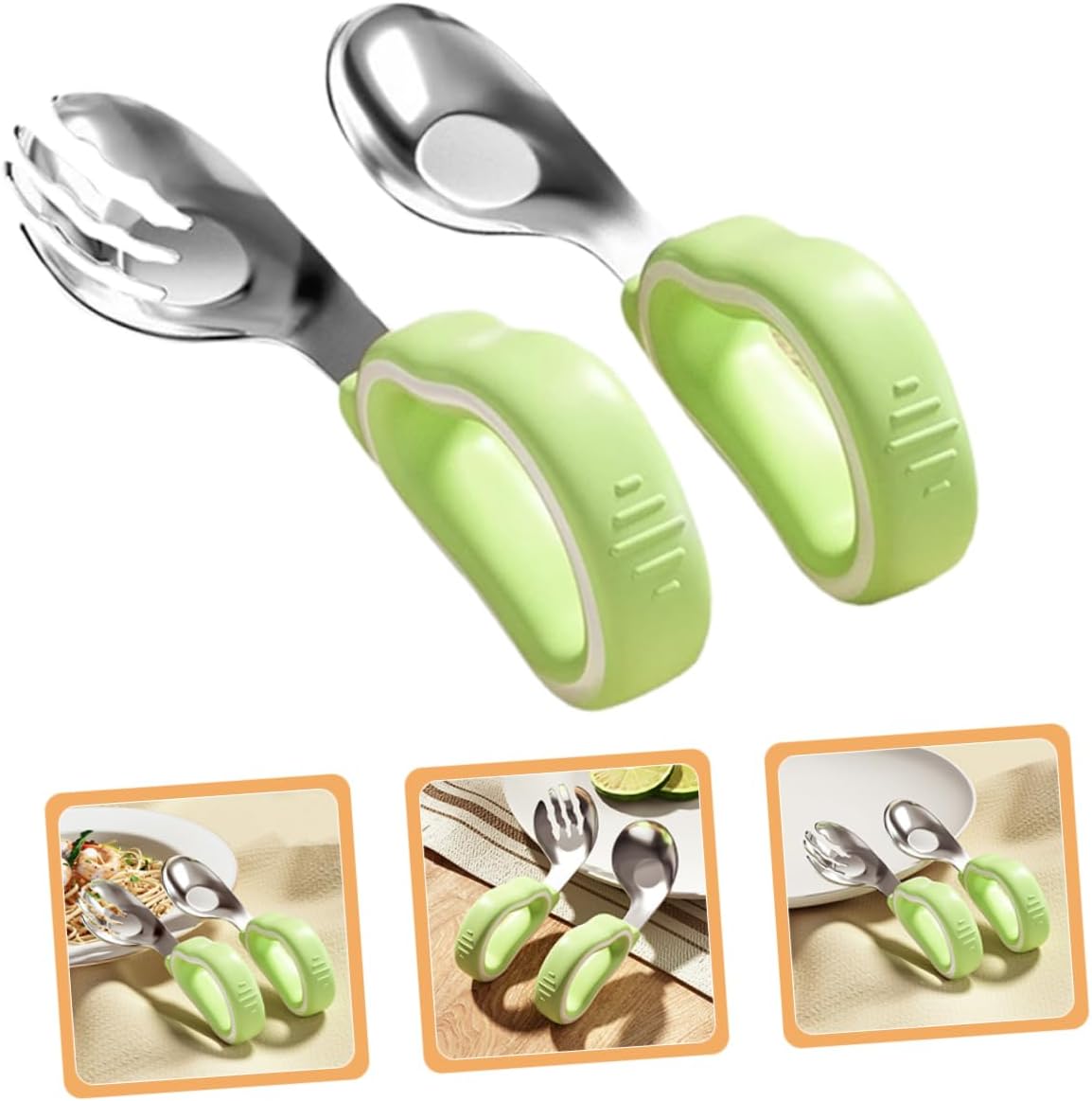 ERINGOGO 1set Boy Girl Utensils Set Fork and Spoon Ergonomic Design for Easy Feeding Safe Stainless Steel Cutlery for Boys and Girls for Independent Eating
