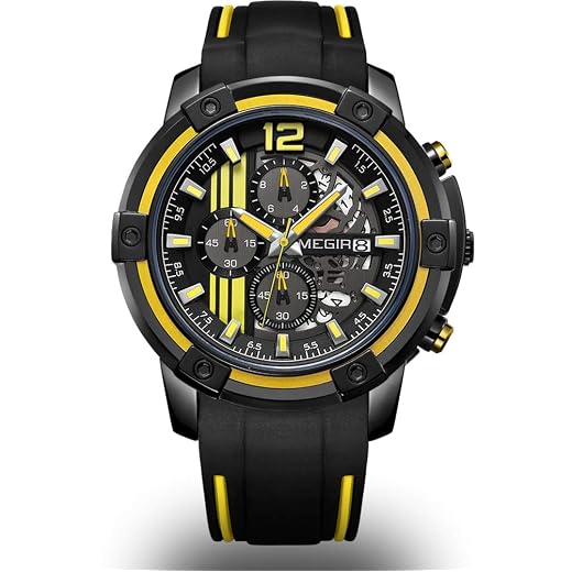 MEGIR Relógios esportivos masculinos de quartzo, com cronógrafo, luminoso e função à prova d'água, pulseira de silicone