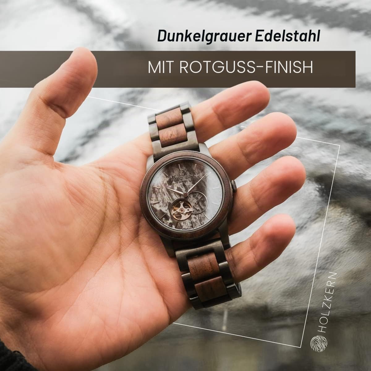 HOLZKERN Herrenarmbanduhr Automatik Chicago Walnuss/Marmor 9120078331828