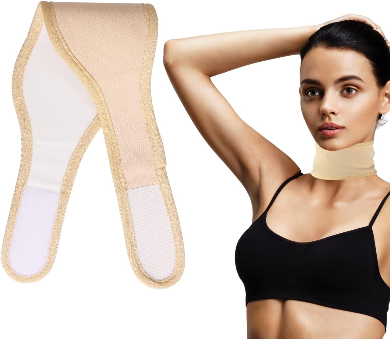 TOYMIS Castor Oil Neck Pack, Reusable Castor Oil Pack for Neck with Magic Adhesive Adjustable Cotton Oil Wrap Castor Oil Not Included (Khaki)