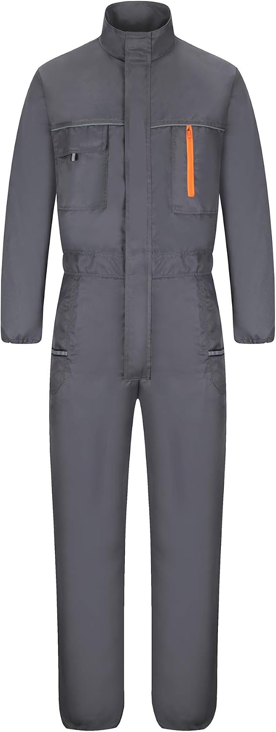 Men's Work Jumpsuit Stand Collar Long Sleeve Mechanic Coveralls Utility Garage Overalls