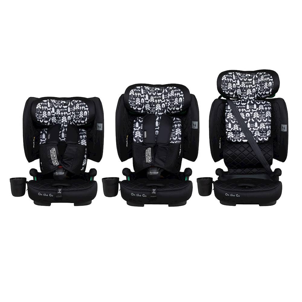 Cosatto On The Go faltbarer Reise-Kindersitz | Gruppe 1 2 3 tragbarer Kindersitz – ab 15 Monaten bis 12 Jahren | ultra-kompaktes – ISOFIX mit Top Tether i-Size R129 Sicherheit (Silhouette)