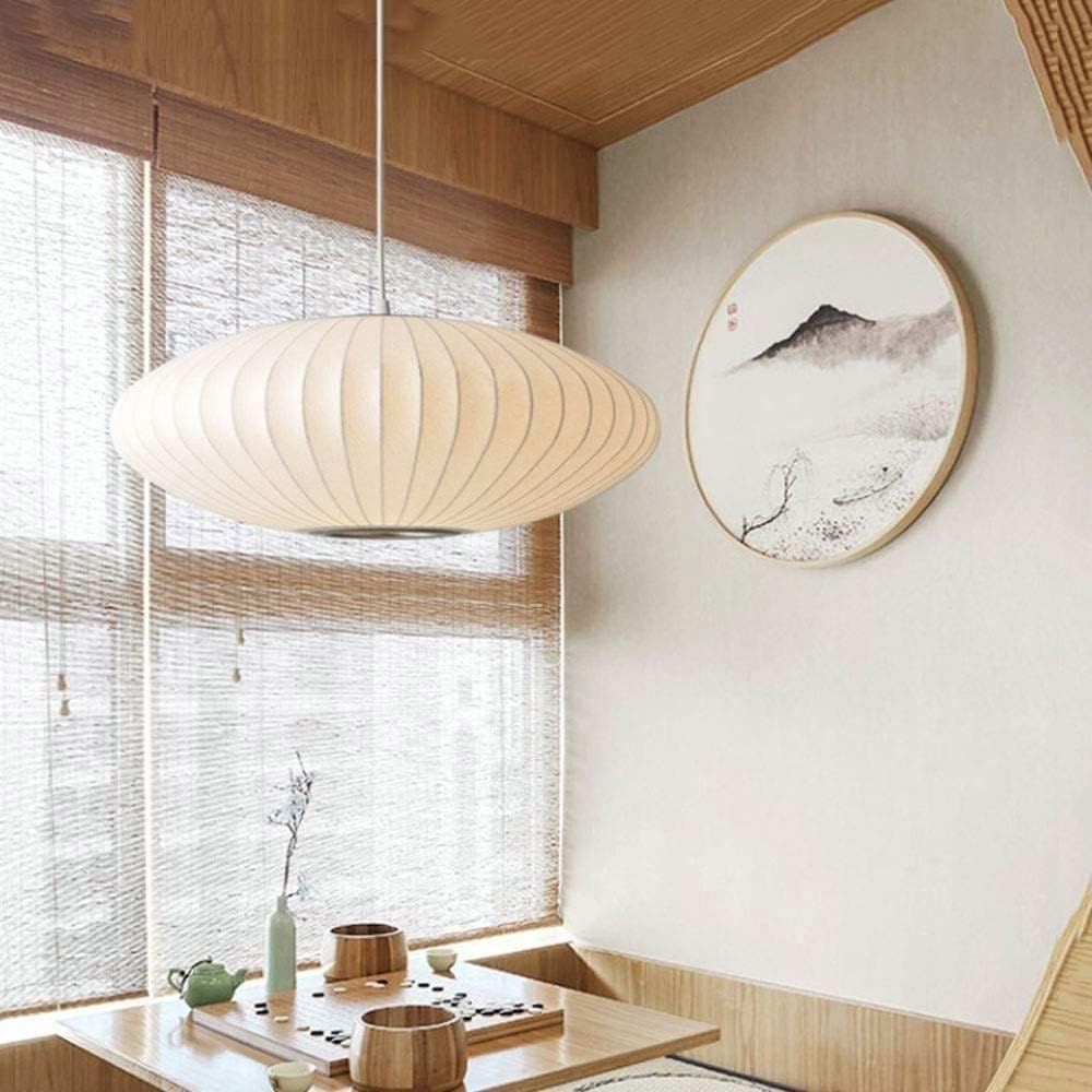 Araña de Estilo japonés Lámpara Colgante de Tela Blanca Lámpara de Techo con Forma de Linterna Moderna Lámpara Colgante de Cable Ajustable para Cocina Isla Cafetería Comedor Sala de exposició