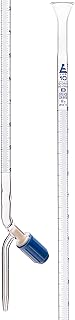 Burette, 10ml - 17.5" Long, 3/8" Diameter, Class B, DIN 385 Compliant, Borosilicate Glass with PTFE Needle Valve Stopcock, 0.05mL Graduations - Eisco Labs
