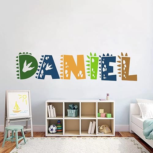Miniatura 1 de Calcomanía de pared personalizada del alfabeto de dinosaurio, calcomanías de pared de dinosaurios personalizadas para habitación de niños,