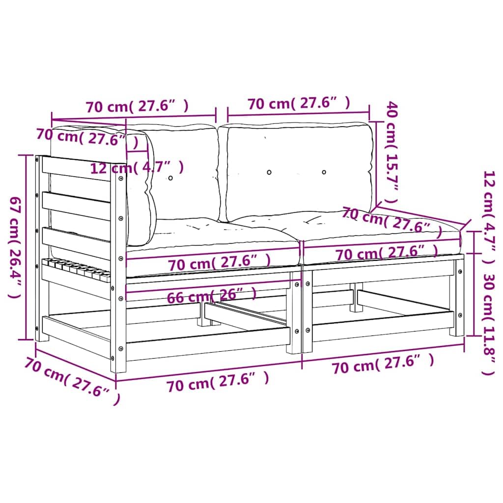 vidaXL Sofá de Jardín 2 Plazas con Cojines, Sillas con Respaldos, Sofás Esquineros, Asientos para Patio Terraza, Madera Maciza de Pino Blanco