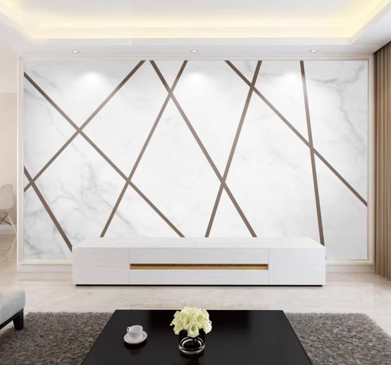 Minimalist Geometric Lines Marble Effect Distinctive 3D Wallpaper Easy Install Feature Office Living Room Sofa Bedroom TV Background Wall Decoration-250cm×170cm