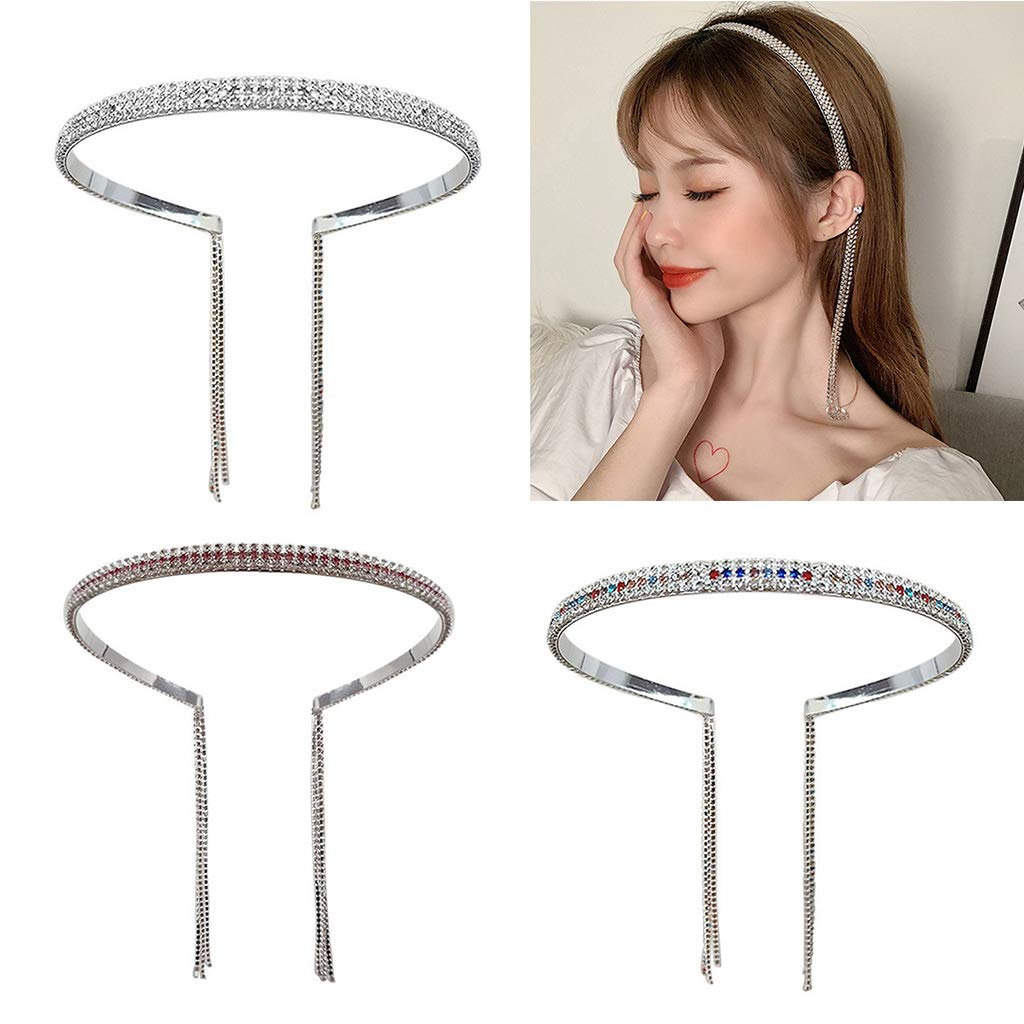 Cerchietto Metallico Con Strass E Nappe Pendenti – Accessorio Capelli Stile Orecchini Finti – Per Feste, Matrimoni, Cosplay – Rosa/Colorato - 3