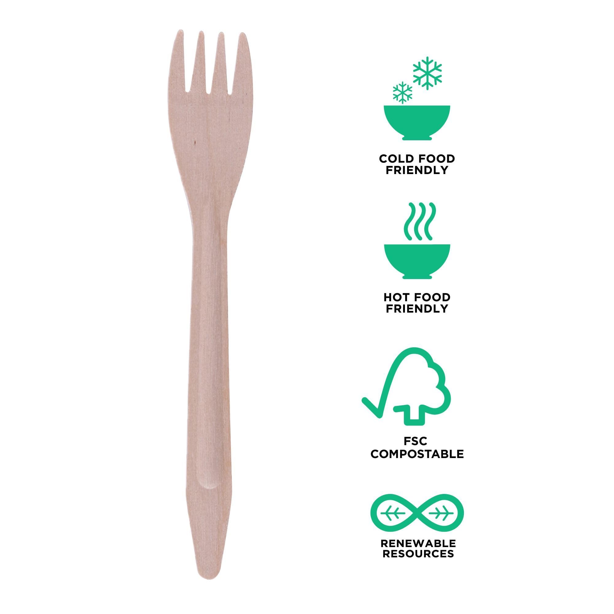 Eco-Products - Forchette in legno rinnovabili e compostabili, 16,5 cm, confezione da 1000, forchette in legno certificata FSC, adatte per cibi caldi e freddi, modellate nel manico per una migliore