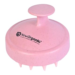 Now Organic Brand Premium Eco Wheat Straw Scalp Massager Shampoo Comb | Soft Silicone Bristles | Stress-Relieving, Anti-Dandruff, Best Hair Care Tool (Pink)