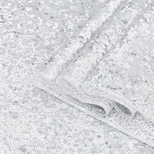 Image of B-COOL Round Tablecloth Silver Decorations: 90 Inch Tablecloth Sequin Overlay Glitter Fabric for Birthday Dinner Parties