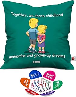 Indigifts Rakhi Gifts for Brother Together We Share Childhood Quote Green Cushion Cover 16x16 inches - Special Raksha Bandhan Gifts for Sister, Sister Birthday Gift, Rakshabandhan Gift for Brother