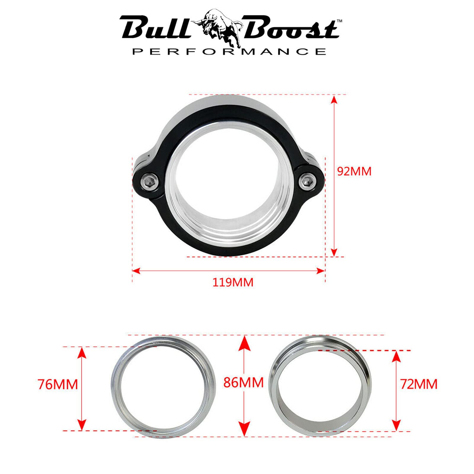 4-Piece V-Band Clamp & Flange Kit For Turbo Intercooler Pipes - 3" Mild Steel